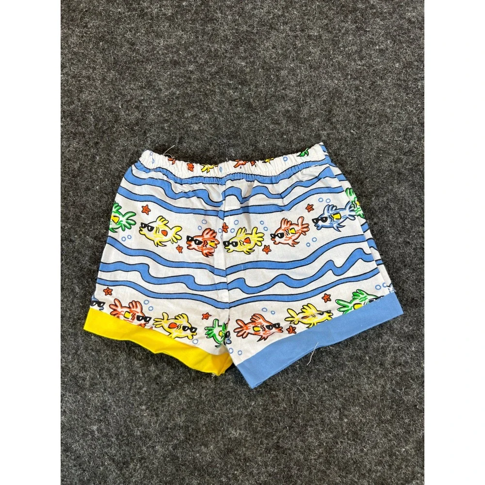 Vintage 90s Little by Little Baby Shorts 12 Months Cotton Fish Sunglasses Surf